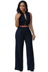 Sexy Black Belted Wide Leg Jumpsuit